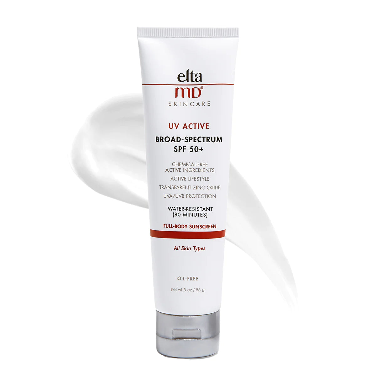 EltaMD UV Active Broad Spectrum SPF 50+ with dab of lotion behind it